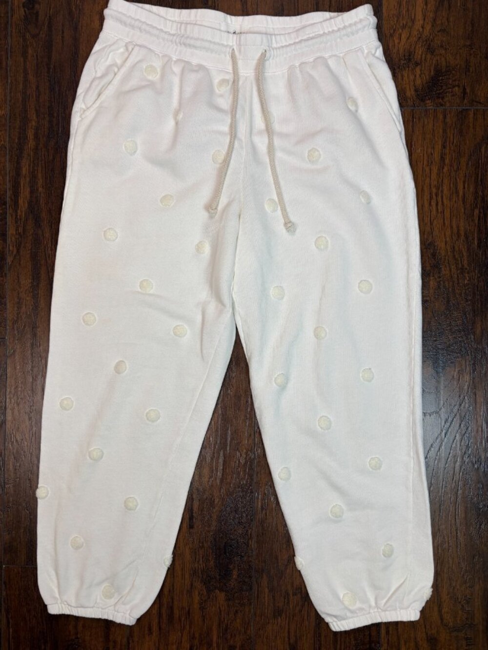 Lou & Grey Jogger Sweatpants Large White Polka Dot Textured Lounge 100% Cotton